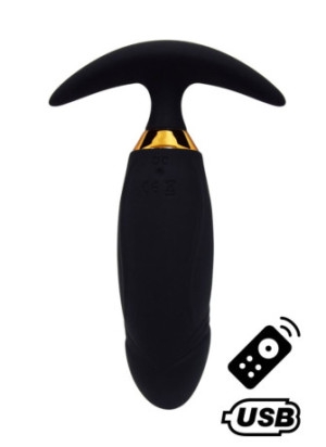 PEACH, Plug Vibrant noir long USB avec télécommande, dans un silicone médical doux et lisse - B72BLK